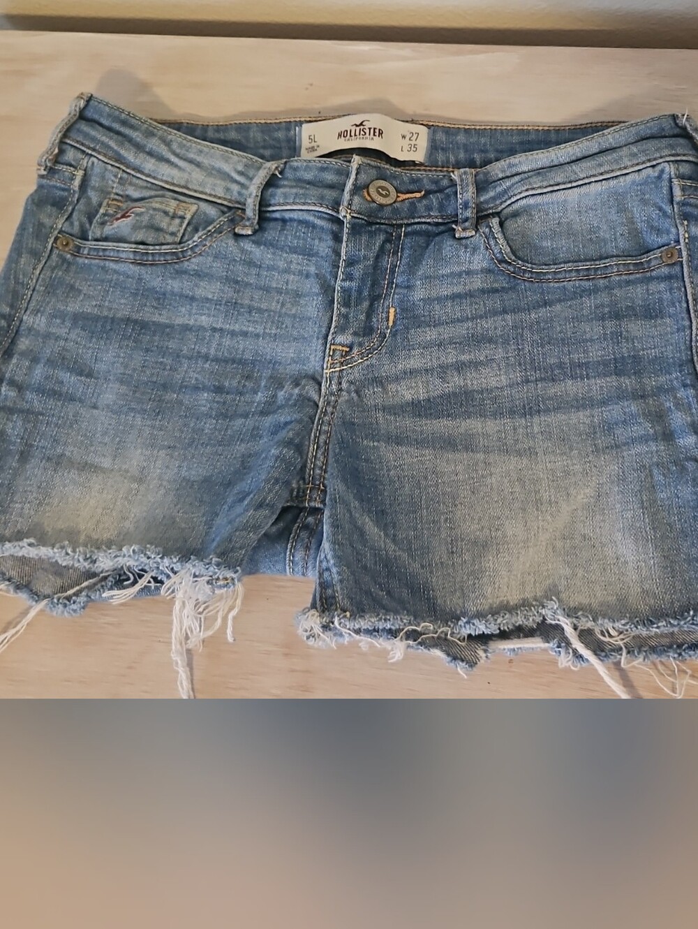Hollister Light Blue Distressed Frayed Hem Denim Shorts